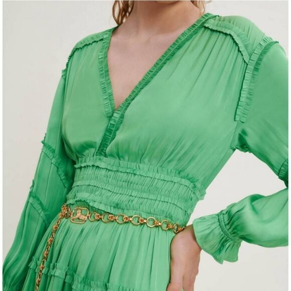 Maje Satin Pleated Mini Dress Sz 34 XS Ruffled Smocked V Neck Long Sleeves Fairy - Picture 13 of 13